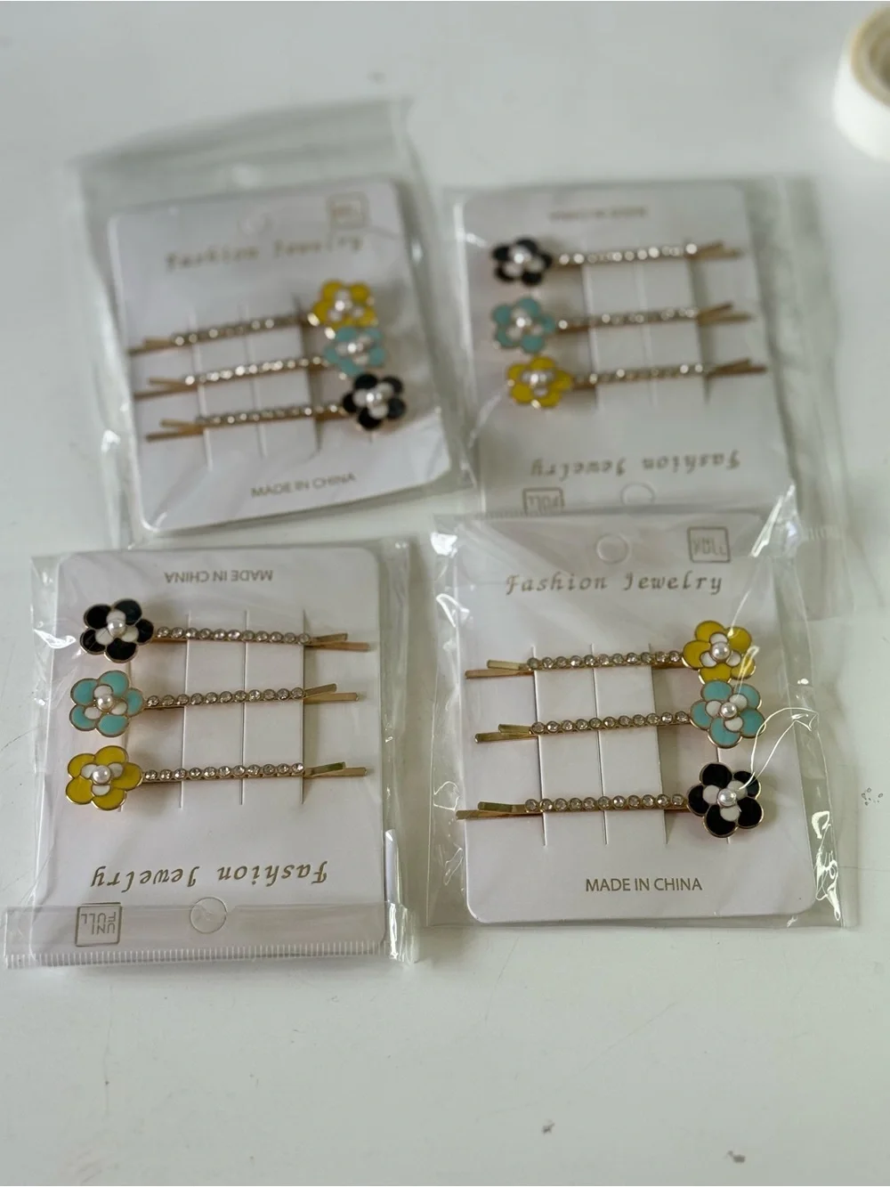 Fashion Jewelry Girls Floral Bobby Pins - Yellow, Turquoise, Black